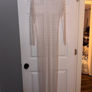 Long Sleeve Pearl Studded Dress
